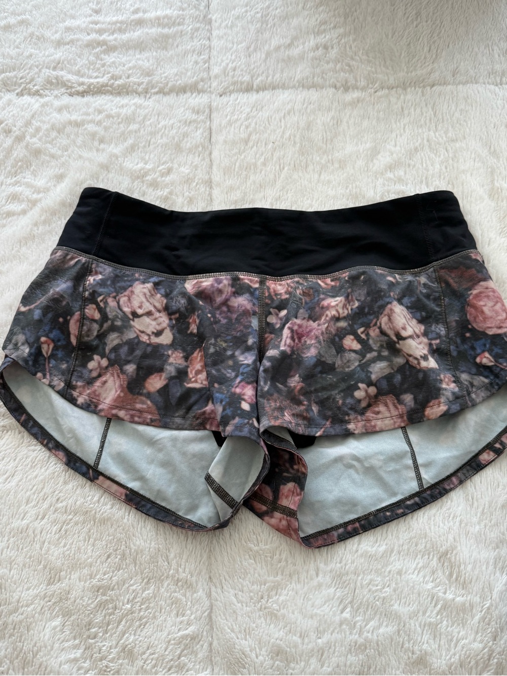 lululemon athletica Floral Print Running Shorts with Black Waist